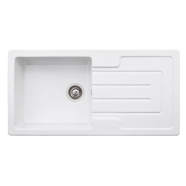 Abode Acton Ceramic Inset Sink with 1 Bowl, Drainer & Kit 1000mm - White
