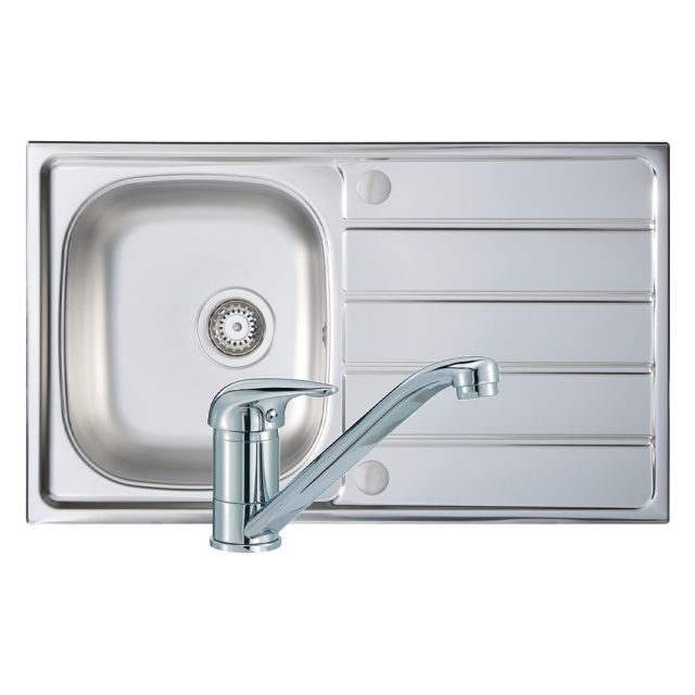 Prima 1 Tap Hole Stainless Steel Inset Sink with 1 Bowl & Single Lever Tap 860mm