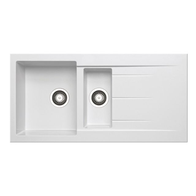 Prima Reversible Granite Inset Sink with 1.5 Bowl, Drainer & Waste 1000mm - White