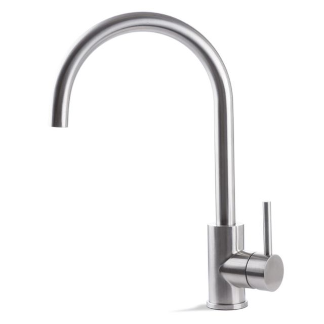 Prima Tiber 1 Tap Hole Single Lever Round Kitchen Sink Mixer - Stainless Steel